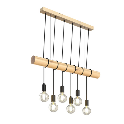 Eviton medinis pakabinamas šviestuvas, šešių lempučių, natūralus