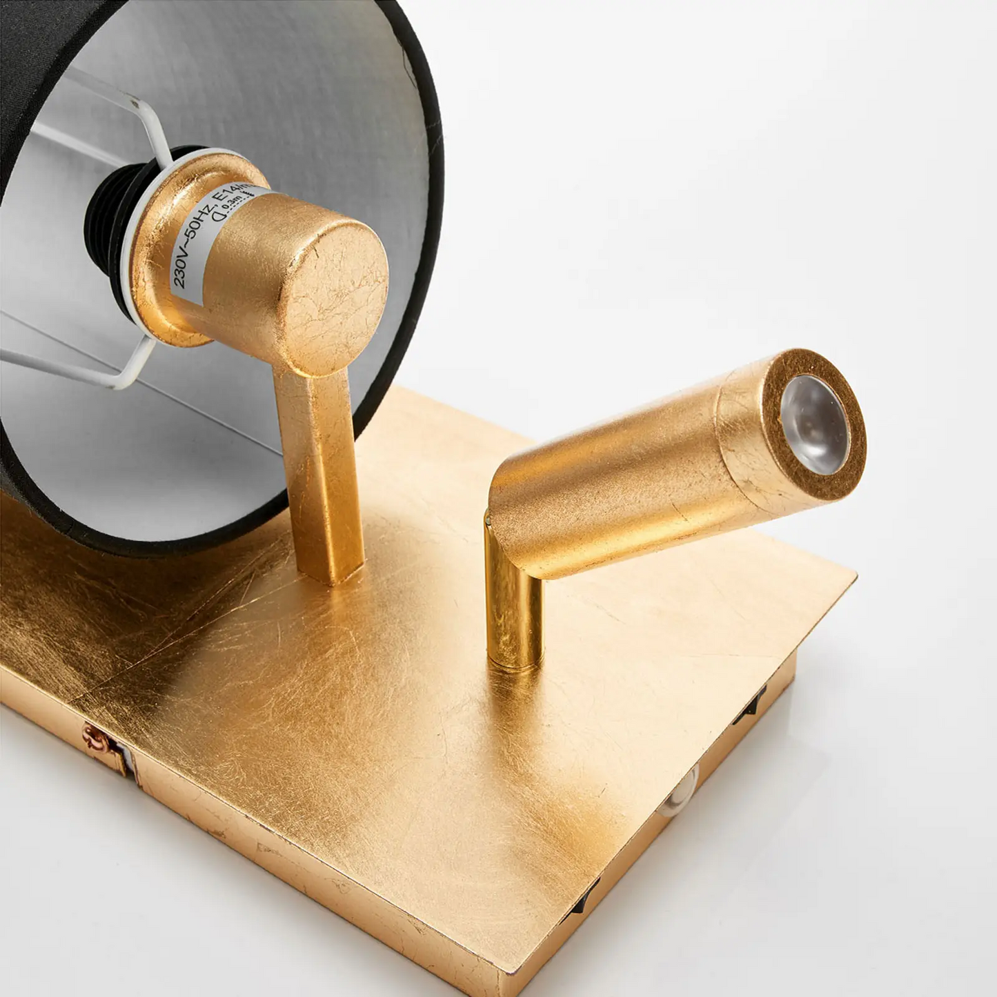 Sieninis šviestuvas Aiden su LED skaitymo lempute, juodas, auksinis