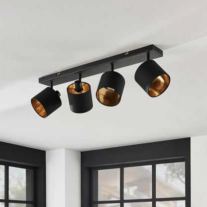 Medžiaginis lubinis šviestuvas Vasilia juodos ir auksinės spalvos, 4 lemputės