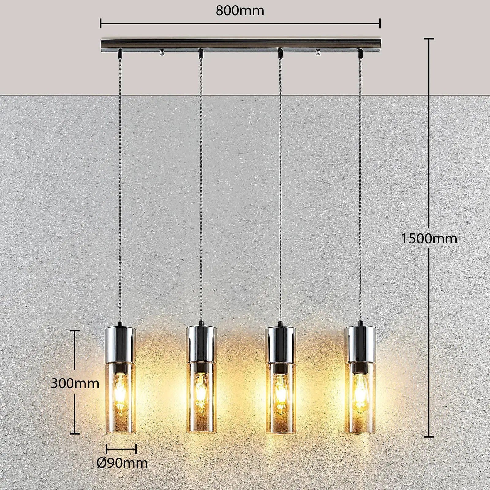 Pakabinamas šviestuvas Eleen su 4 rūkyto stiklo cilindrais