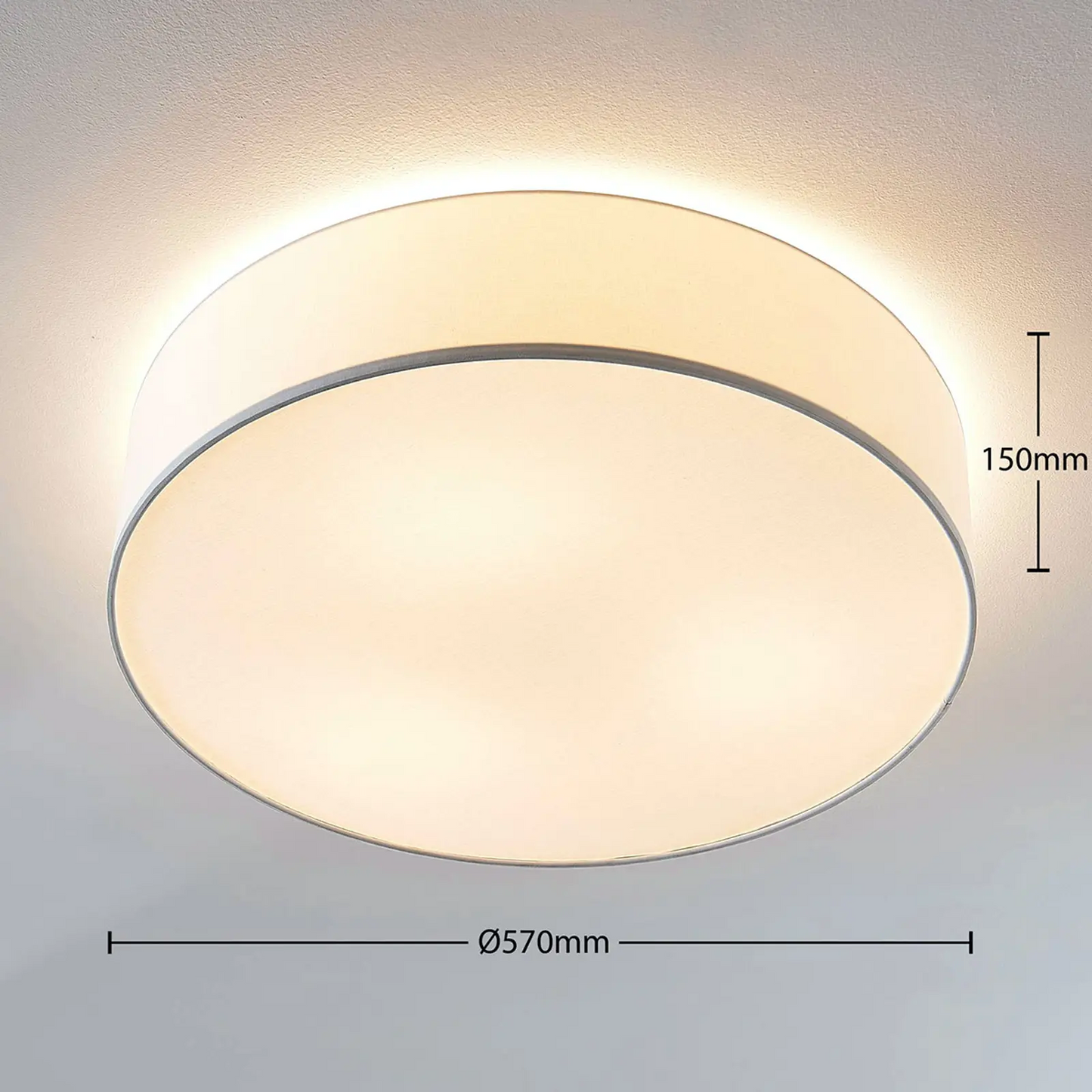 Baltos spalvos medžiaginis lubinis šviestuvas Gordana, 57 cm