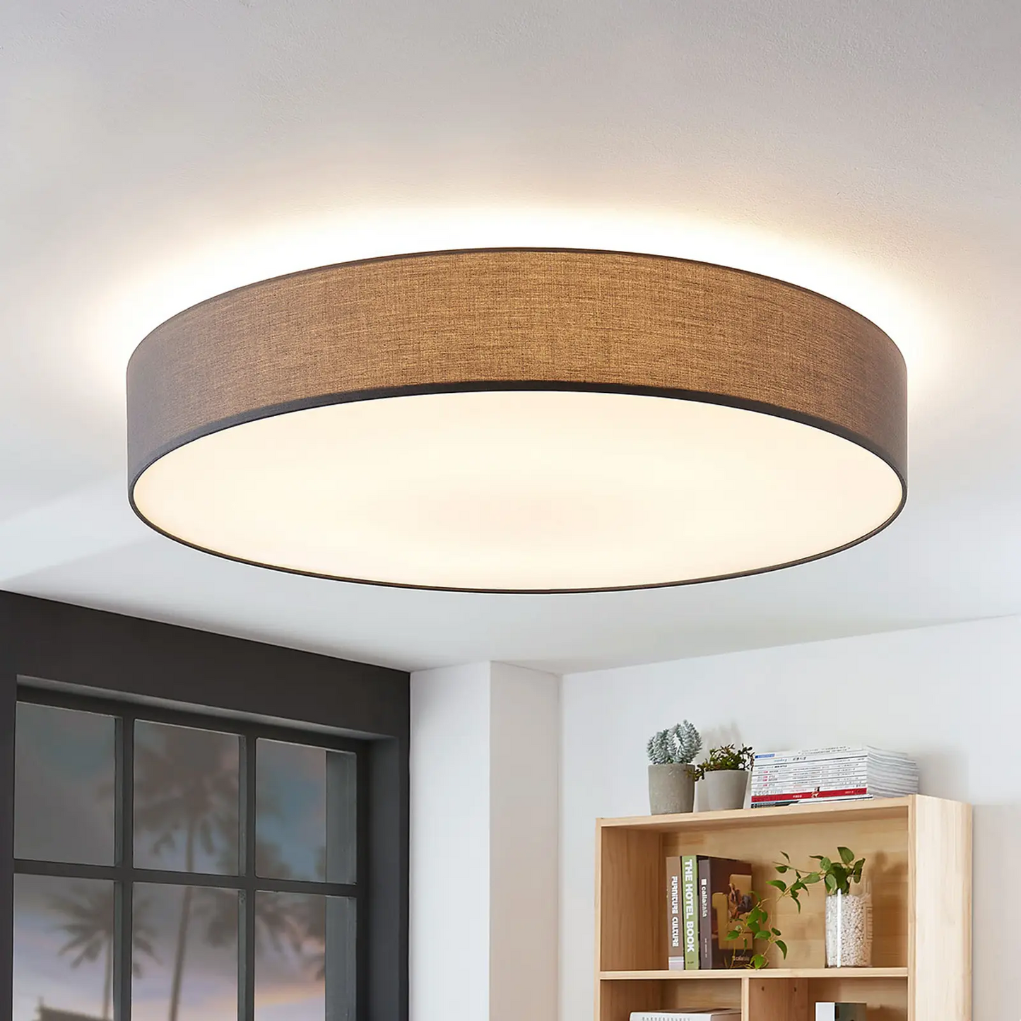 Medžiaginis lubinis šviestuvas Gordana pilkos spalvos, 98 cm