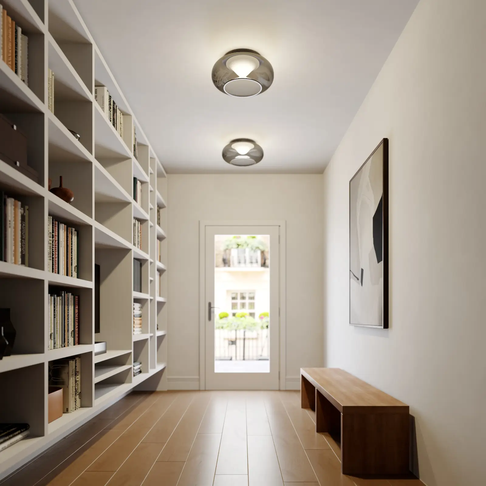 Stiklinis LED lubinis šviestuvas Mijo dūminio pilkumo