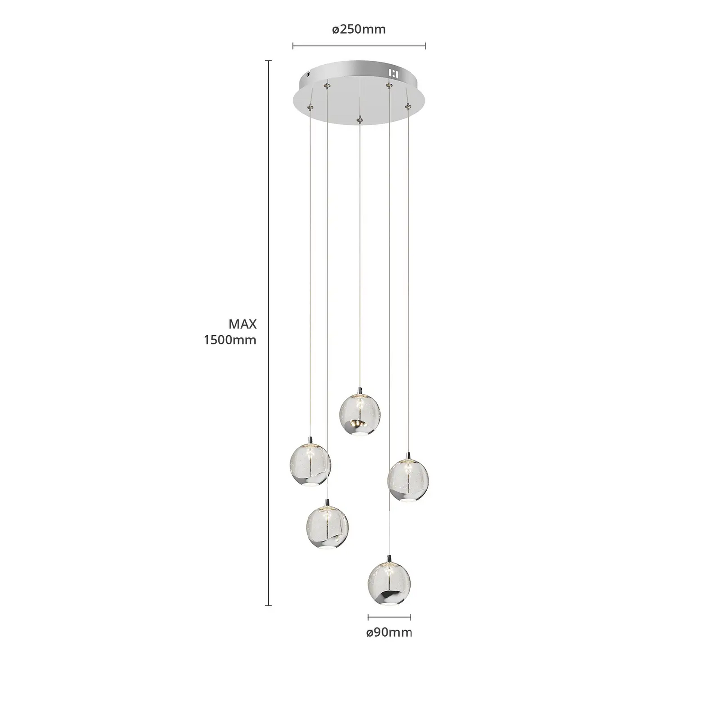 Hayley LED pakabinamas šviestuvas, 5 lempučių, apvalus, chromuotas