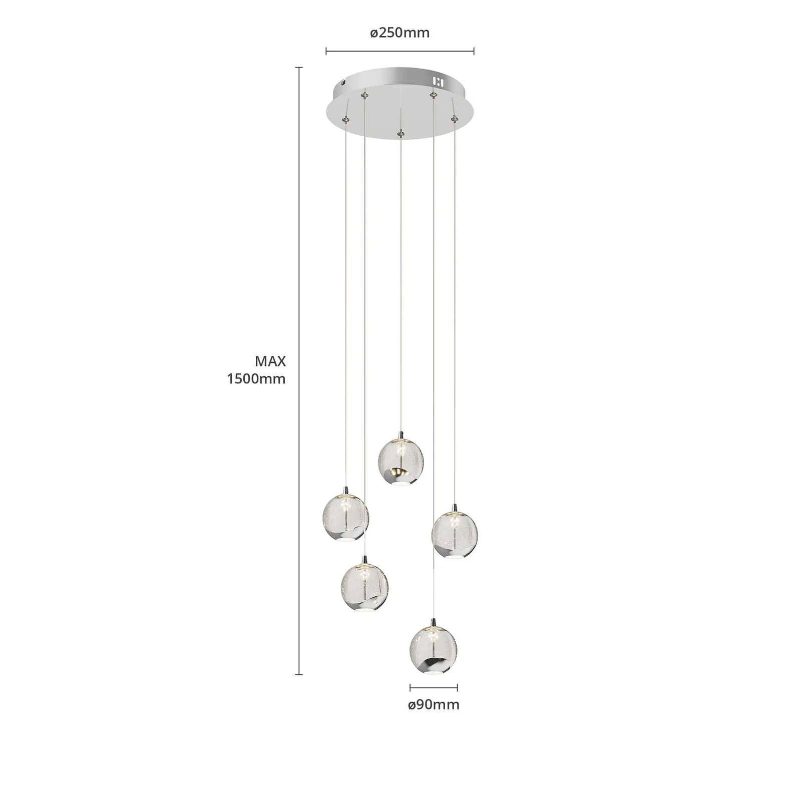 Hayley LED pakabinamas šviestuvas, 5 lempučių, apvalus, chromuotas
