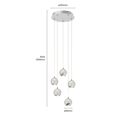 Hayley LED pakabinamas šviestuvas, 5 lempučių, apvalus, chromuotas