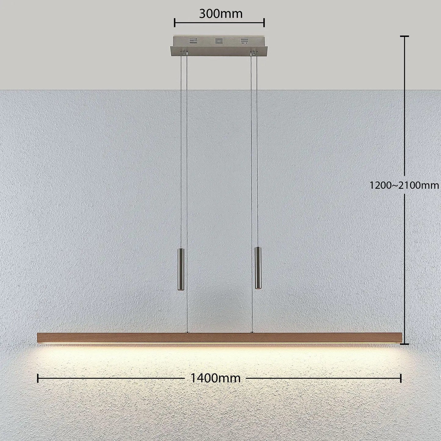 LED medinis linijinis pakabinamas šviestuvas Tamlin, buko spalvos