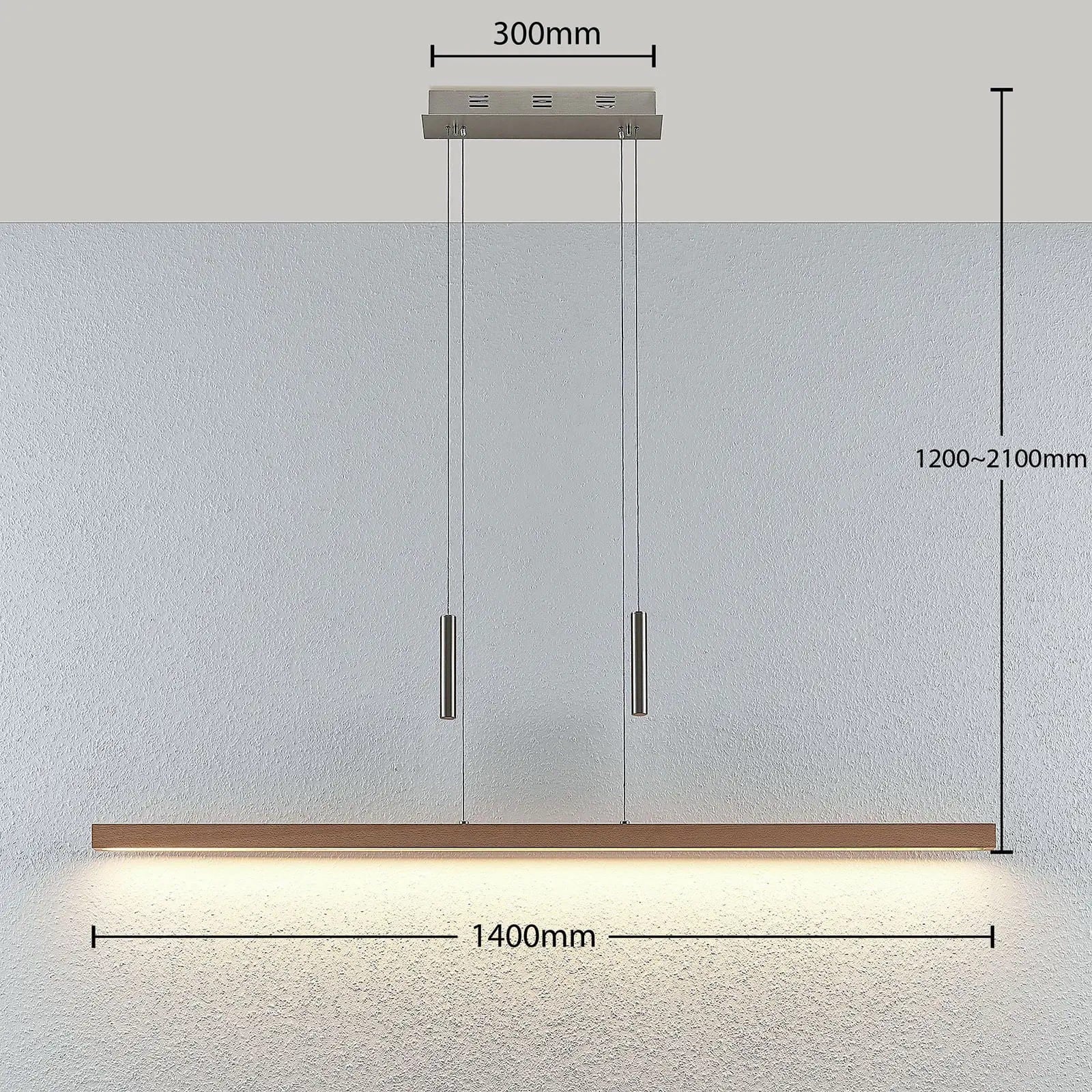LED medinis linijinis pakabinamas šviestuvas Tamlin, buko spalvos