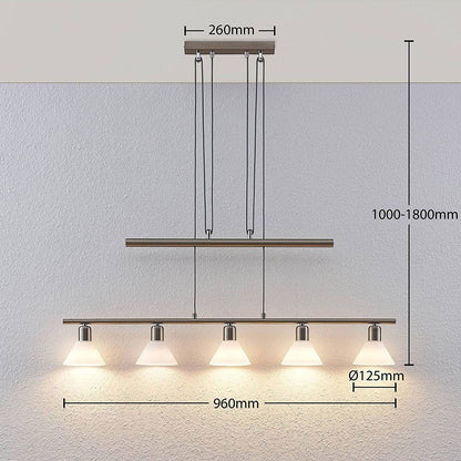 Reguliuojamo aukščio pakabinamas šviestuvas Delira 5 lempučių. nikelio