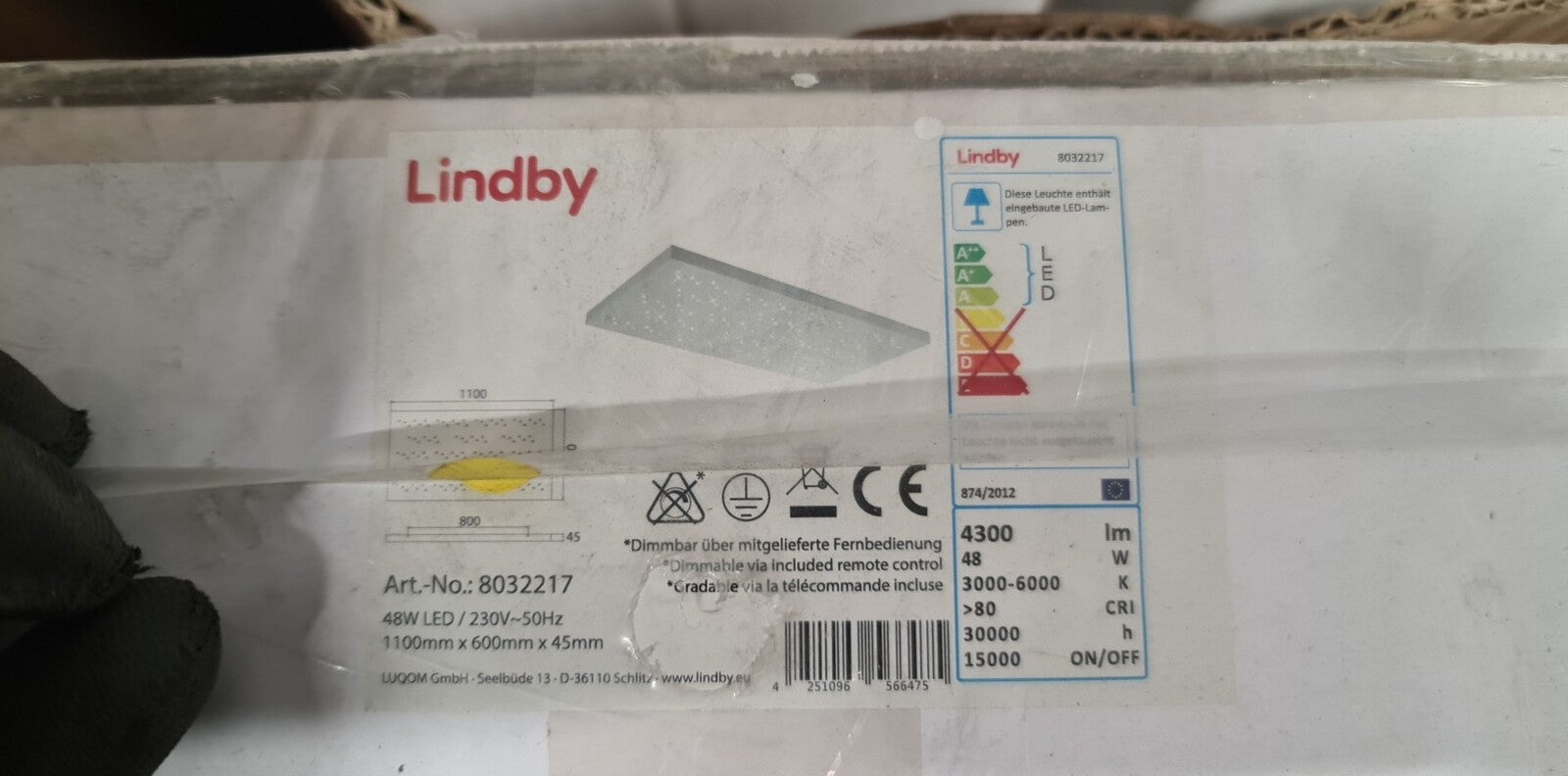 Lindby Mahina LED lubinis šviestuvas, 110x60cm