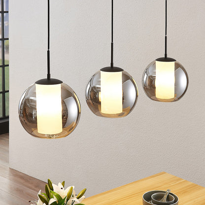 Lindby Yela stiklinis pakabinamas šviestuvas, trijų lempučių, rūkytos pilkos spalvos