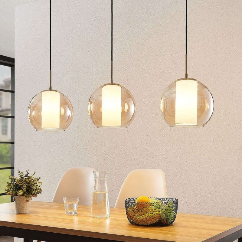 Lindby Yela stiklinis pakabinamas šviestuvas, trijų lempučių gintaro spalvos