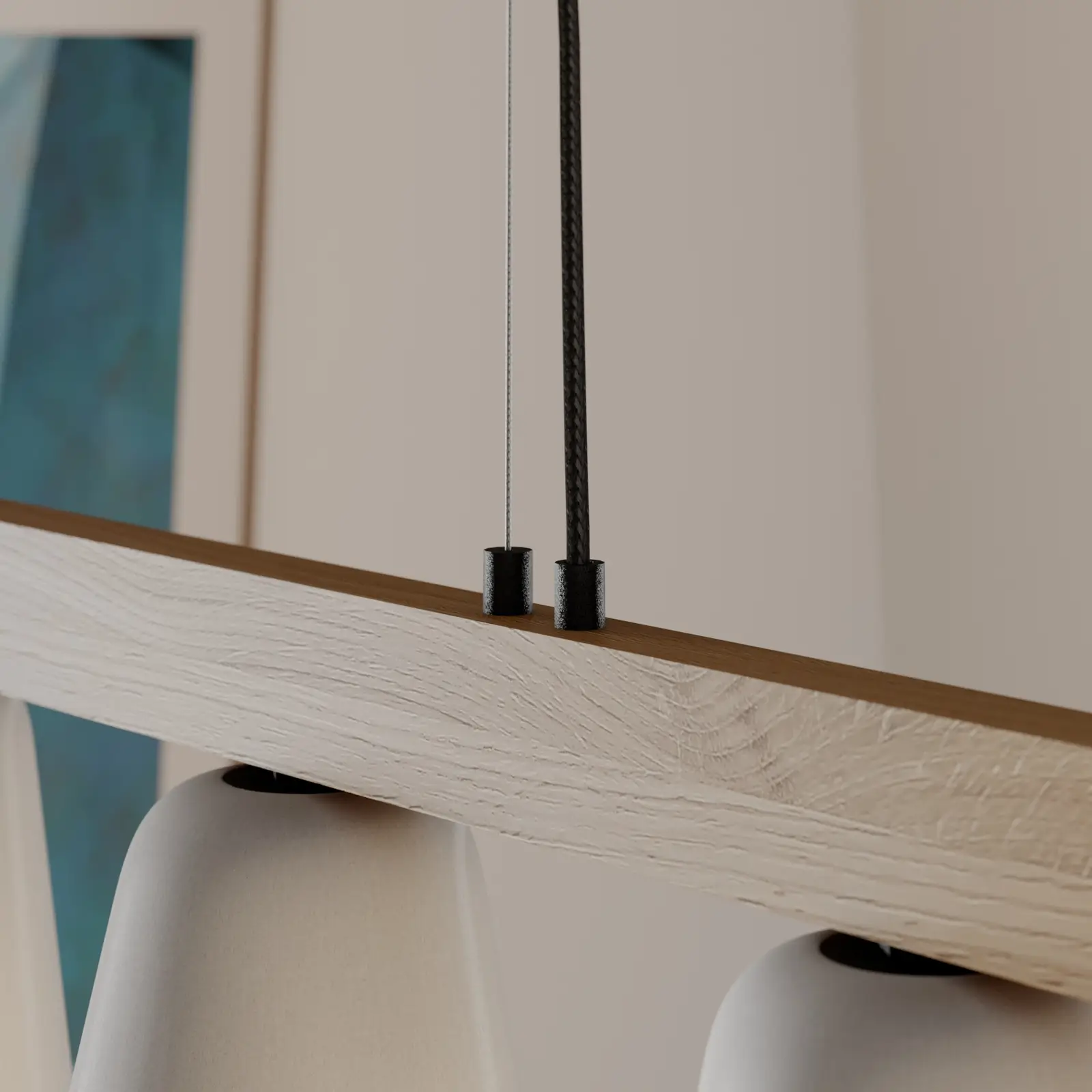 Lucande Kalinda pakabinamas šviestuvas, betonas, medis, 5 lempučių.