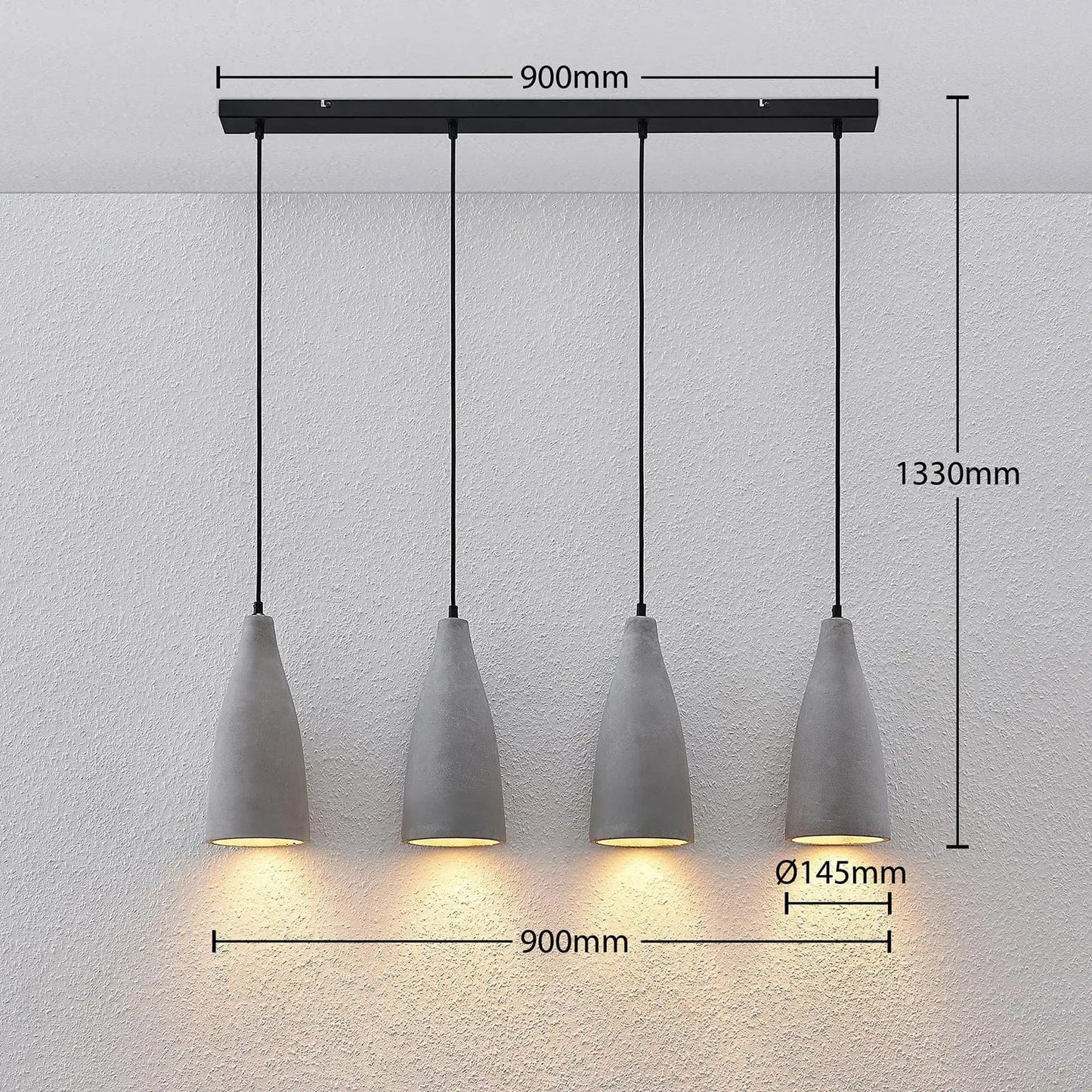 Lindby betoninis pakabinamas šviestuvas Sanne, keturios lemputės