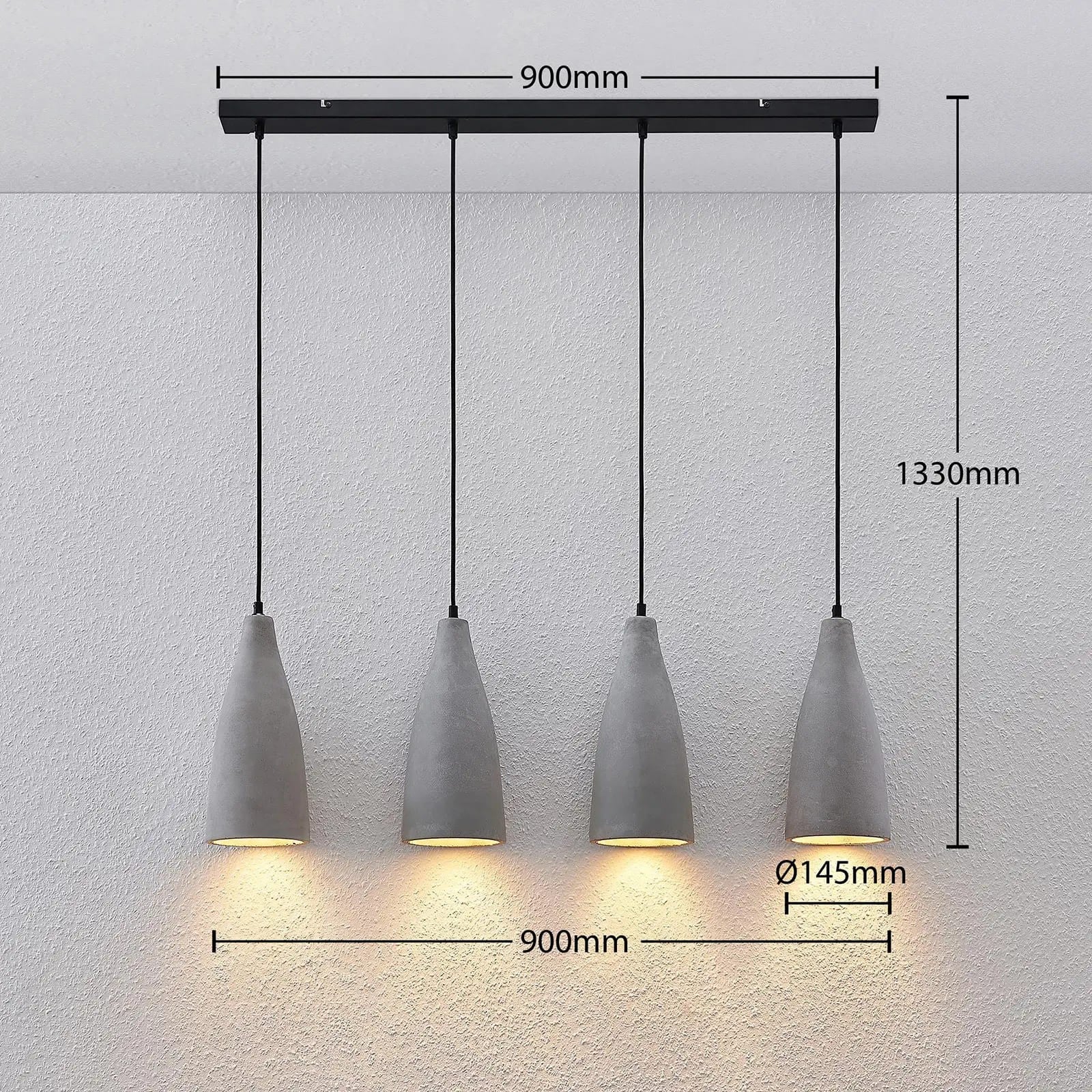 Lindby betoninis pakabinamas šviestuvas Sanne, keturios lemputės