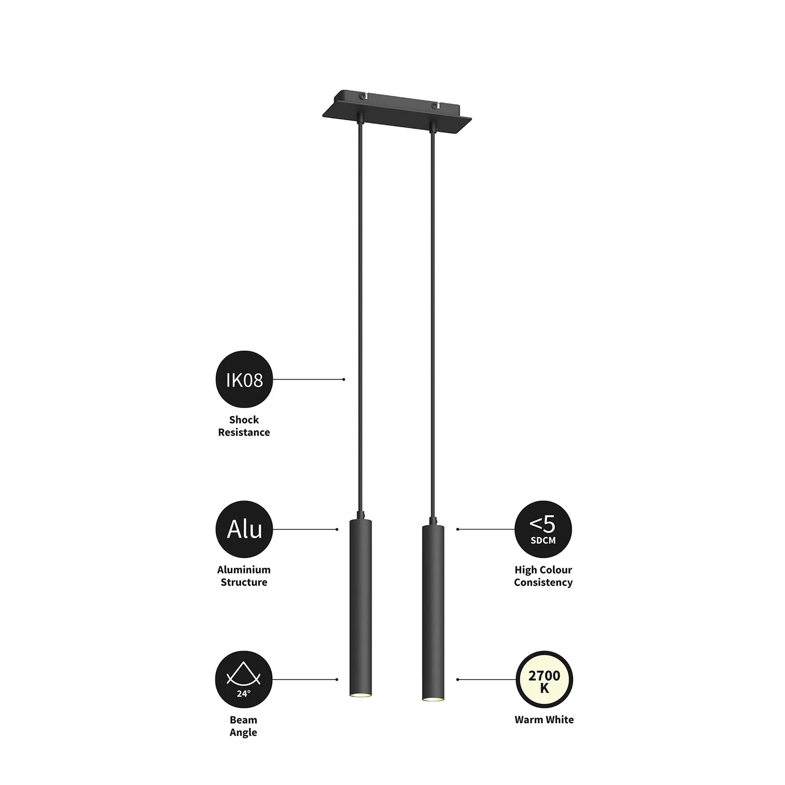 Archchio Franka LED pakabinamas šviestuvas, 2 liepsnos