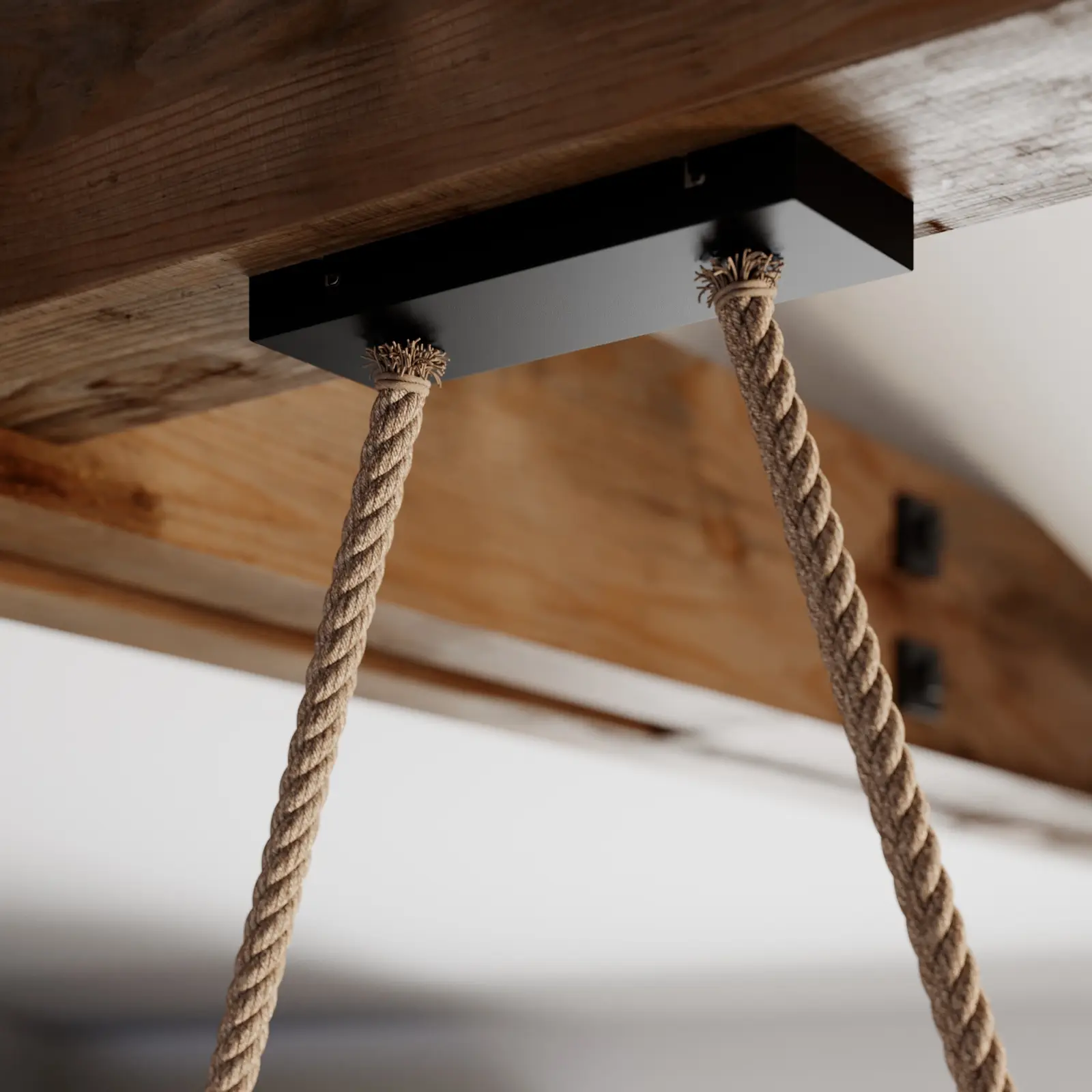 Lucande Hakona medinis pakabinamas šviestuvas, 4 betoniniai atspalviai