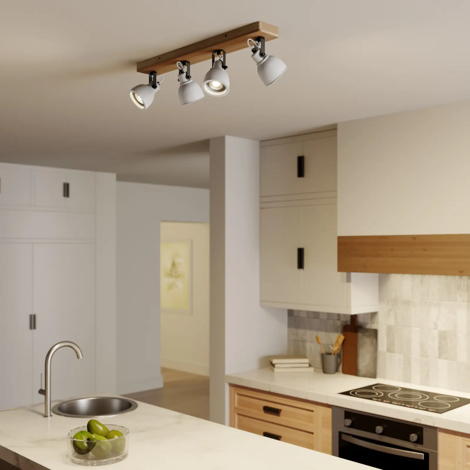 Lindby Mitis LED lubinis šviestuvas, pušies medienos, 4 lempučių.