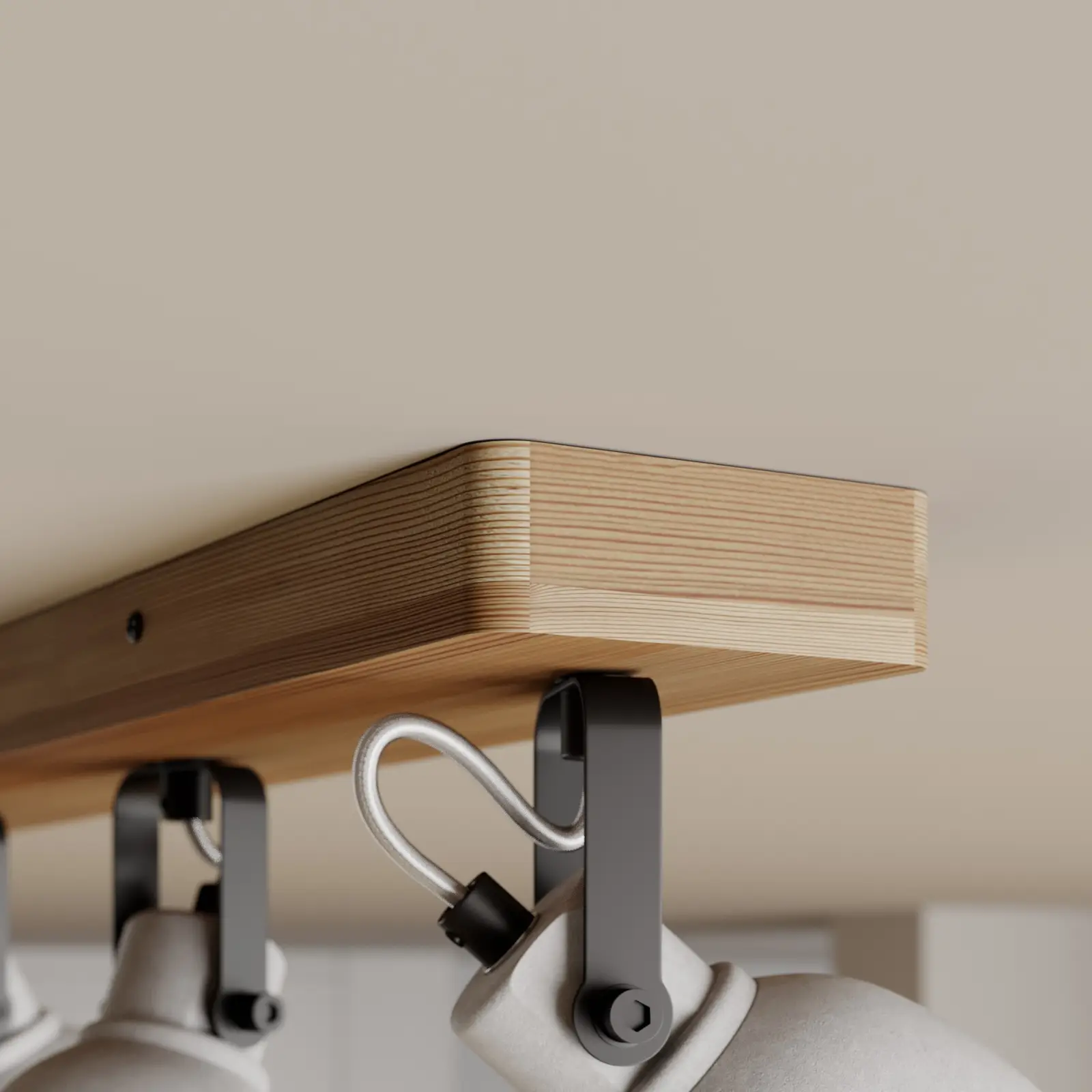 Lindby Mitis LED lubinis šviestuvas, pušies medienos, 4 lempučių.