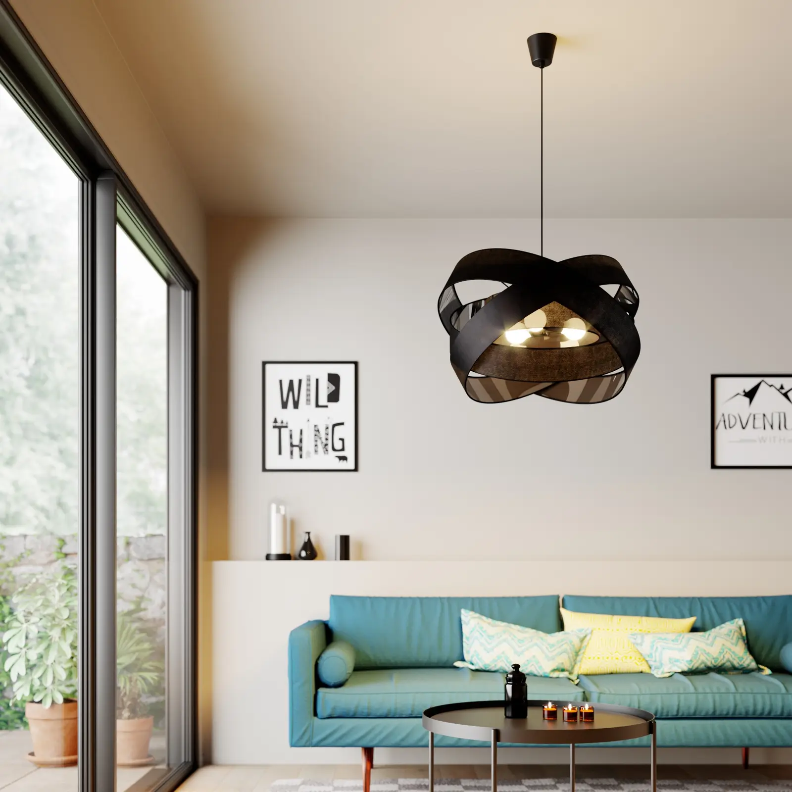 Lindby Simaria medžiaginis pakabinamas šviestuvas, juodas
