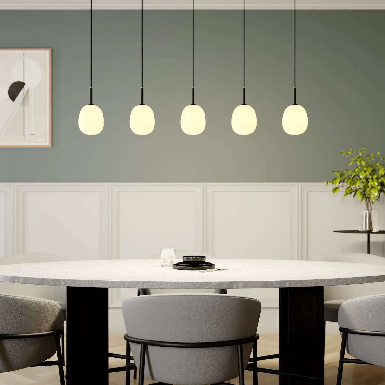 Lindby Etiena pakabinamas šviestuvas, 5 šviesos šaltiniai, opalinis stiklas