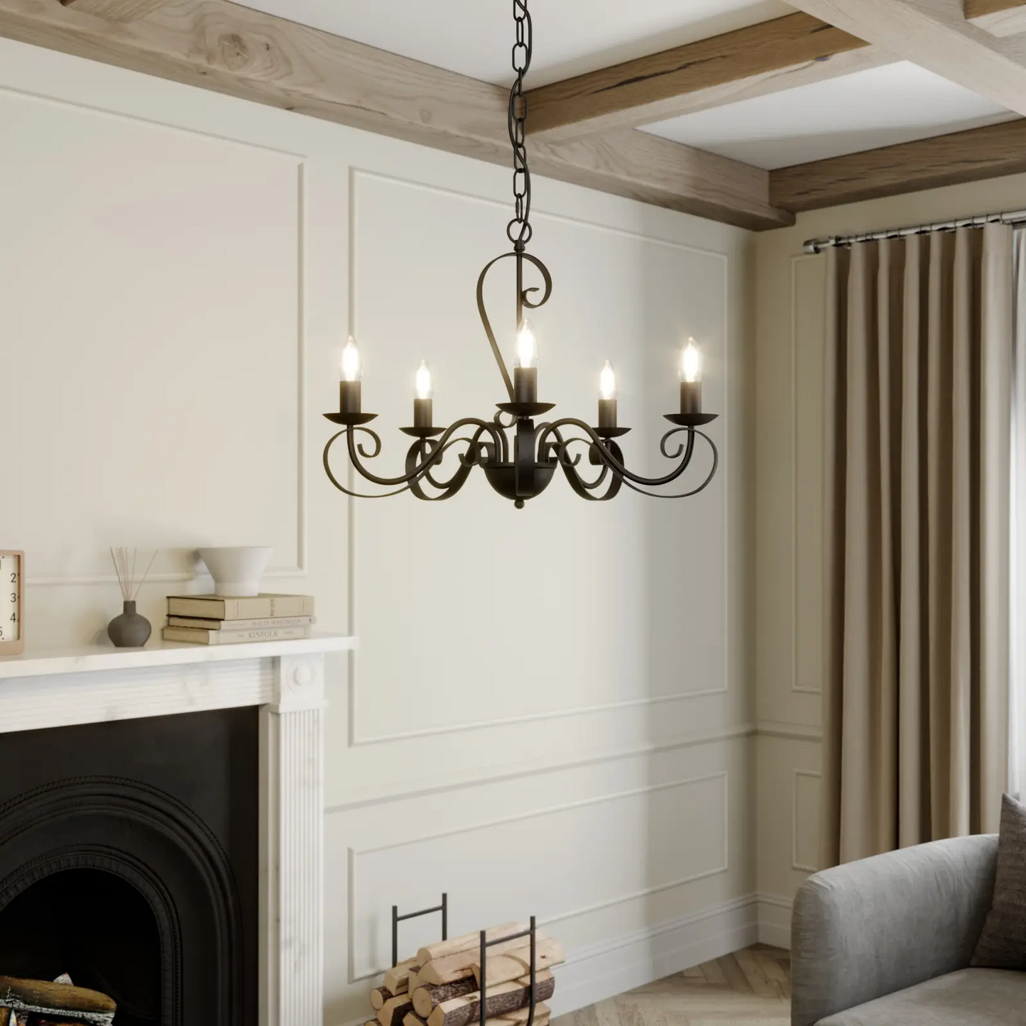 Lindby Shervan sietynas, 5 žibintai, ruda