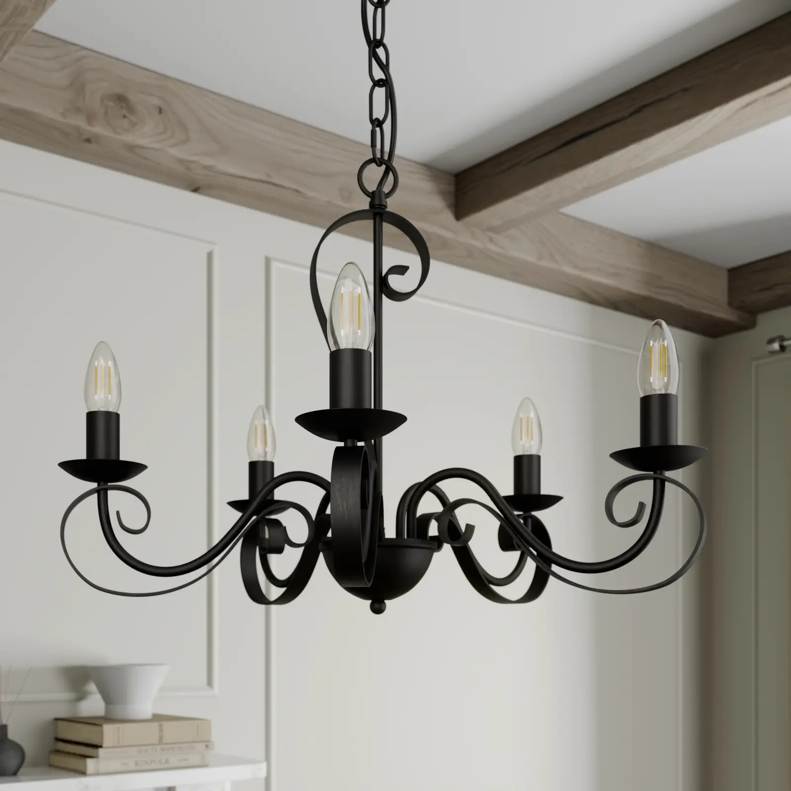 Lindby Shervan sietynas, 5 žibintai, ruda