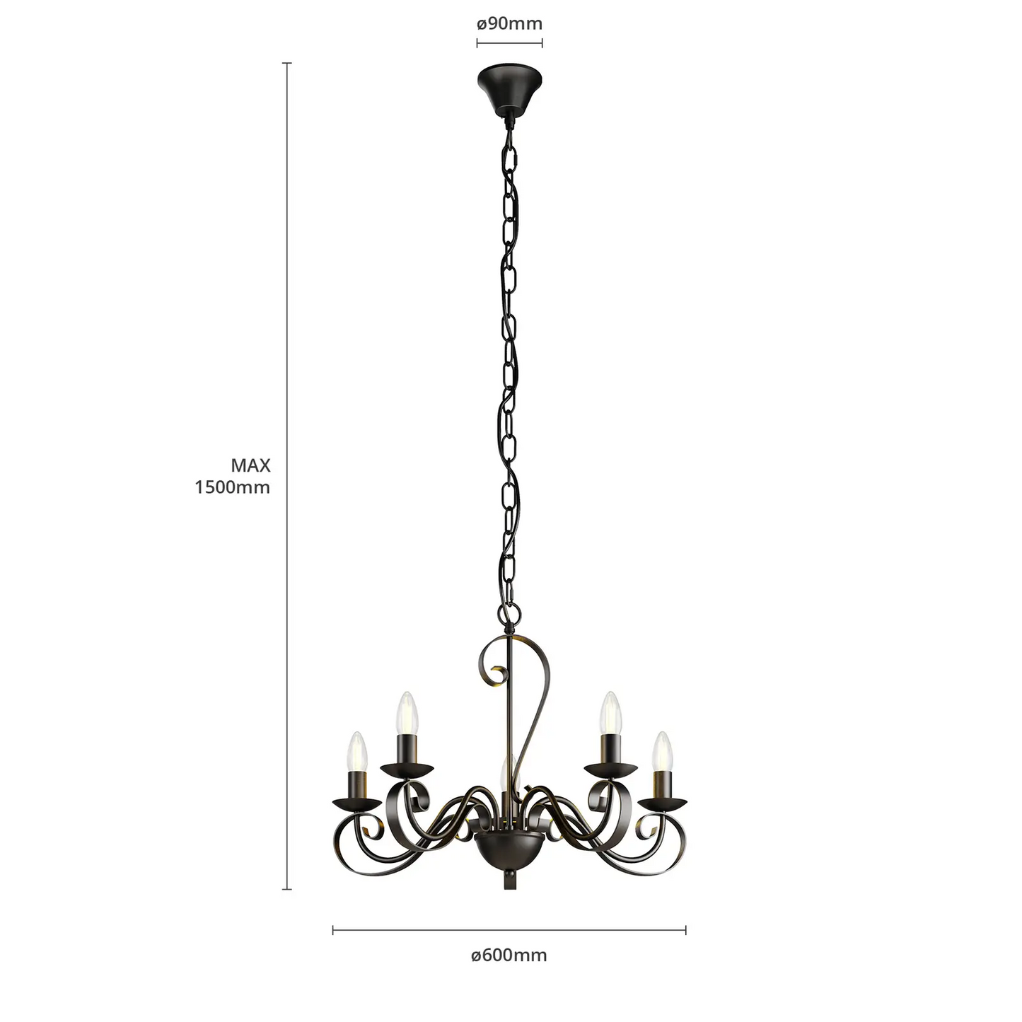 Lindby Shervan sietynas, 5 žibintai, ruda