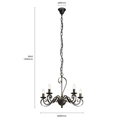 Lindby Shervan sietynas, 5 žibintai, ruda