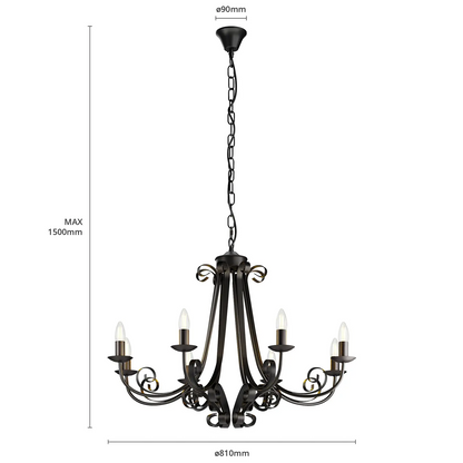 Lindby Scaleria sietynas, 8 šviestuvai, ruda