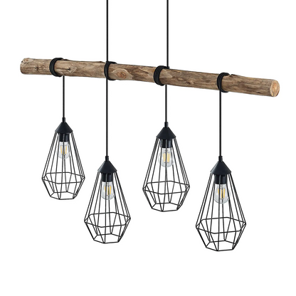 Lindby Eldarion pakabinamas šviestuvas su medinėmis sijomis, 4 lempučių.