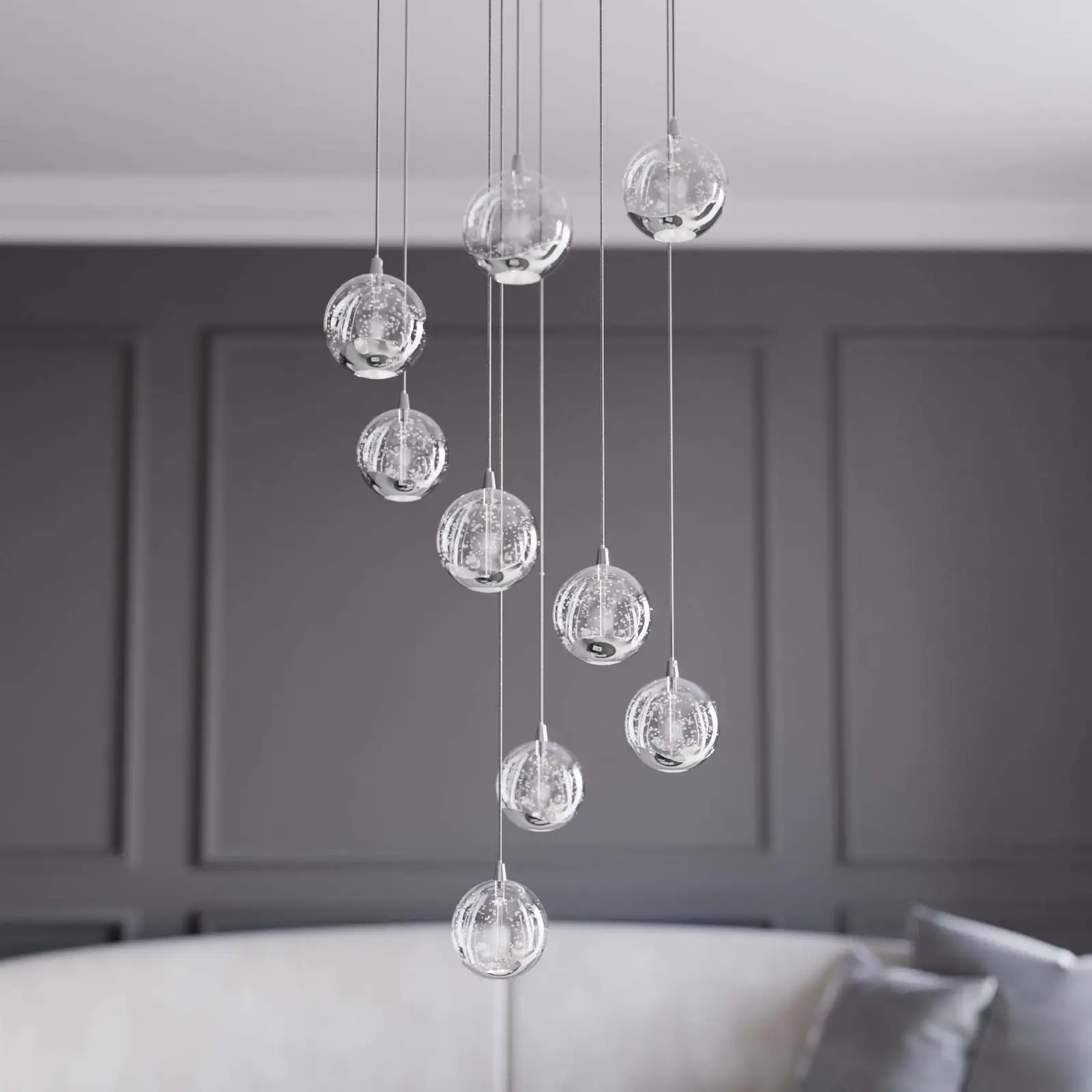 Lucande Hayley LED pakabinamas šviestuvas, 9 žibintai, chromas