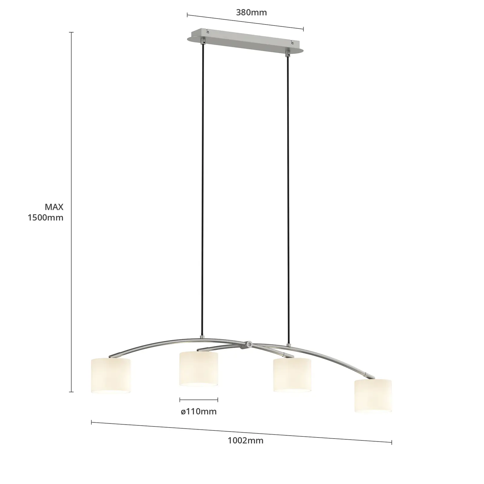 Lucande Juljana pakabinamas šviestuvas, 4 lempučių, stiklo gaubtai