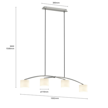 Lucande Juljana pakabinamas šviestuvas, 4 lempučių, stiklo gaubtai