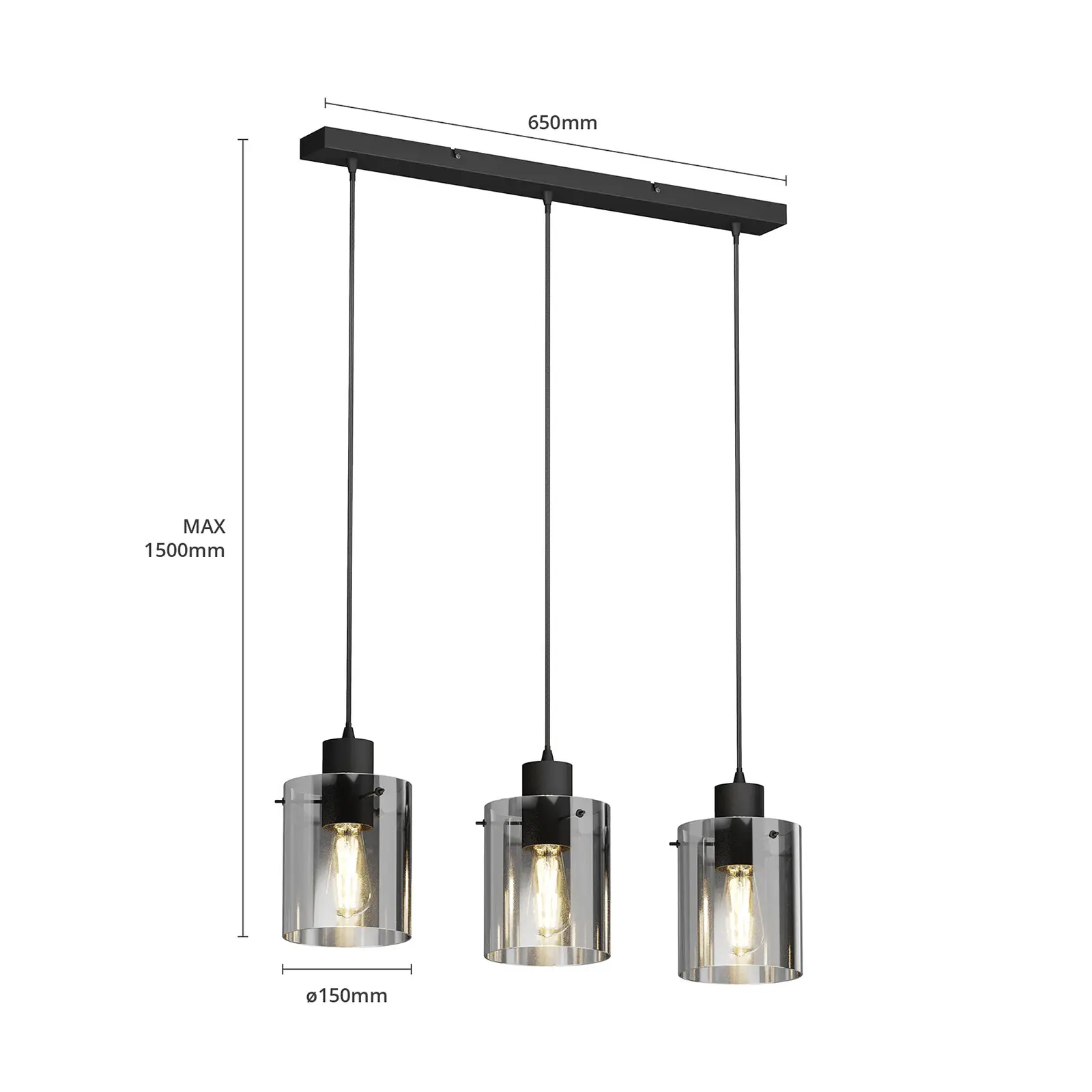 Lindby Kourtney pakabinamas šviestuvas su stiklo gaubtu, 3 lempučių.