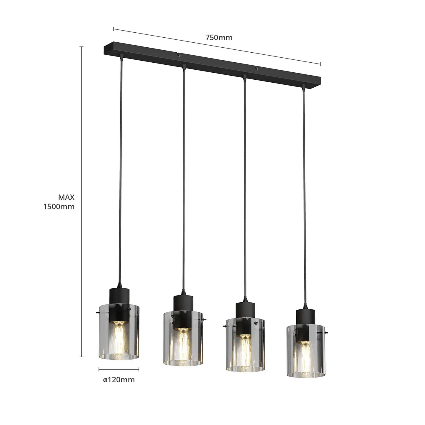 Lindby Kourtney pakabinamas šviestuvas su stiklo gaubtu, 4 lempučių.