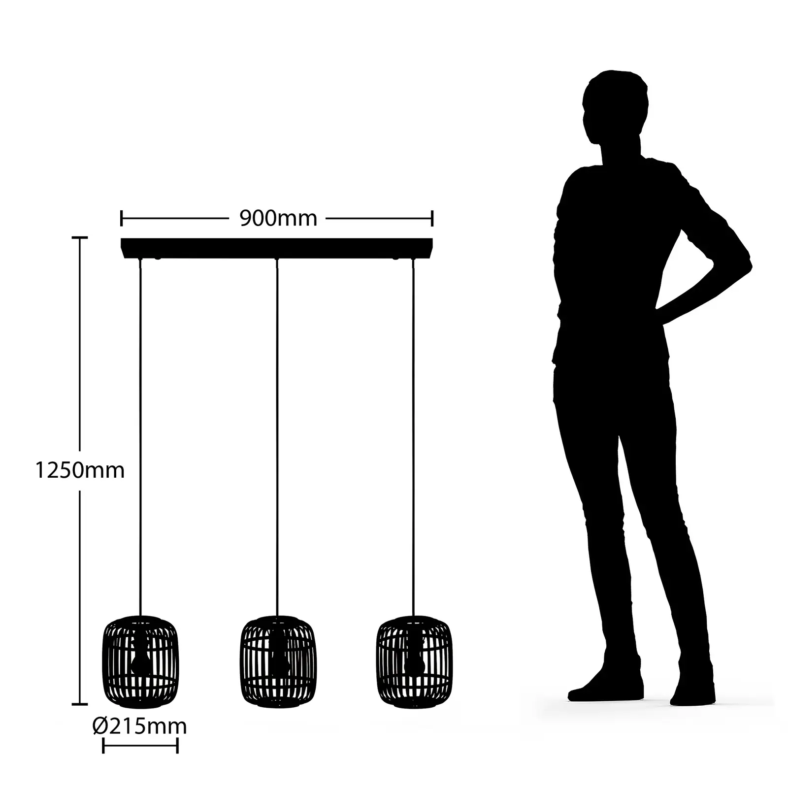 Lindby Canyana pakabinamas šviestuvas, trijų lempučių, juodos spalvos