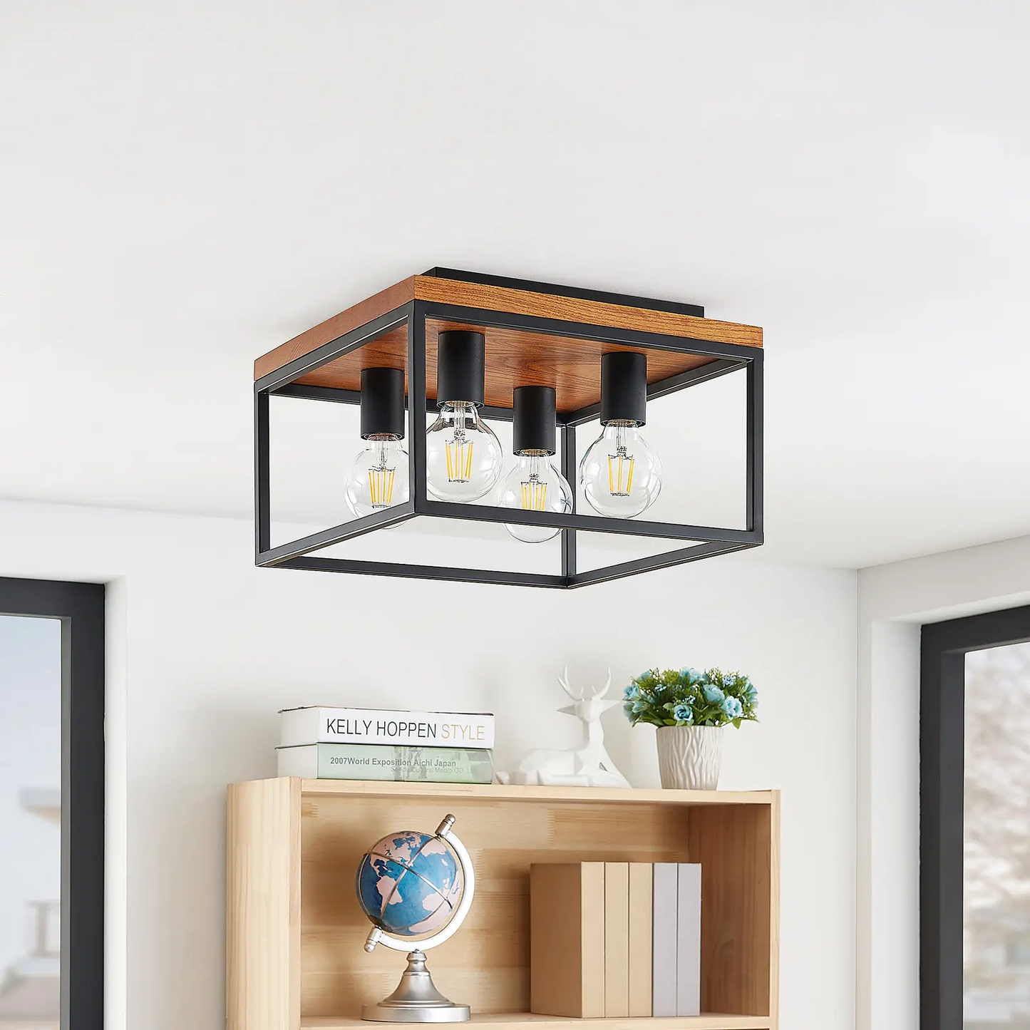 Lindby Miravi lubinis šviestuvas, medinis, keturių lempučių