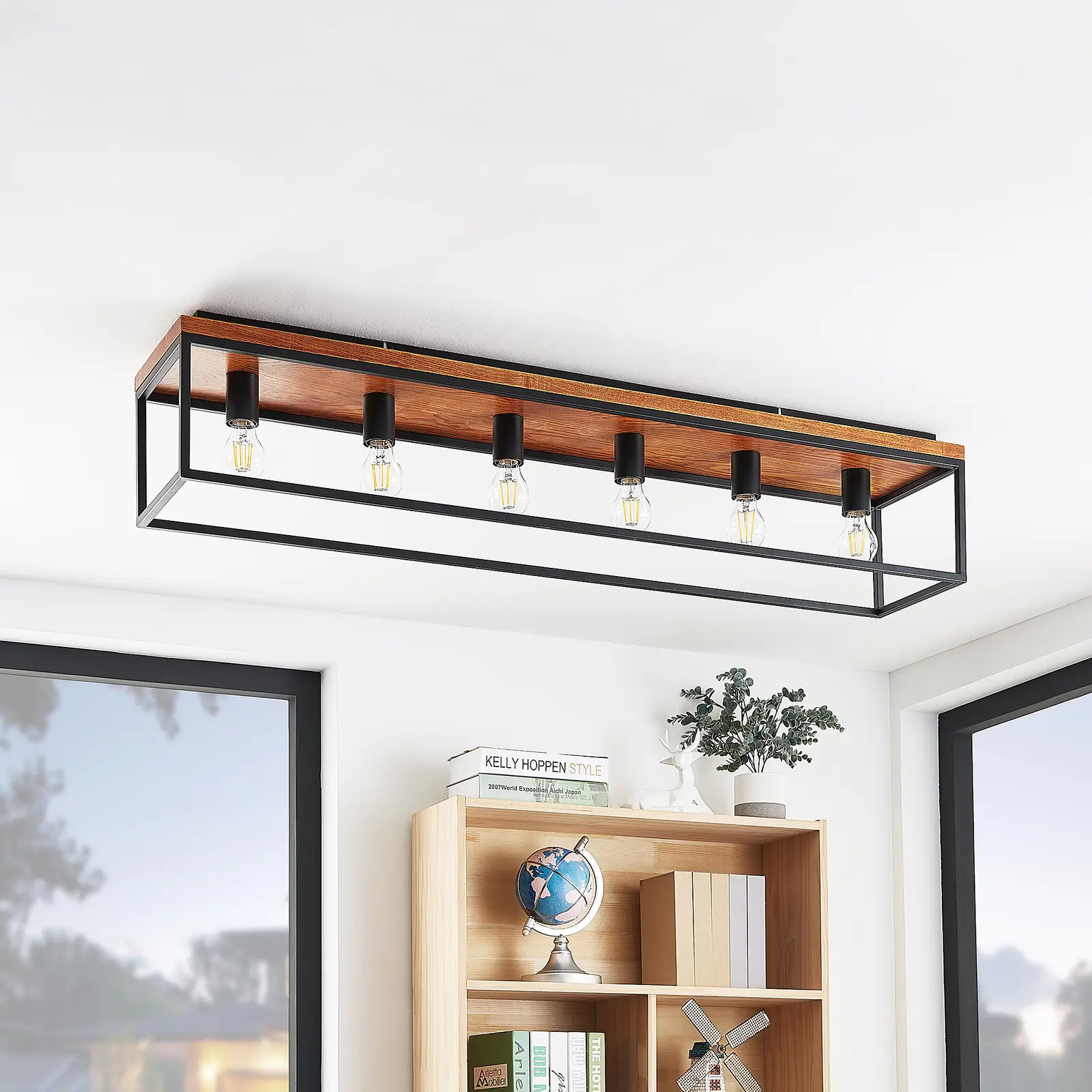 Lindby Miravi lubinis šviestuvas, medinis, šešių šviesos šaltinių